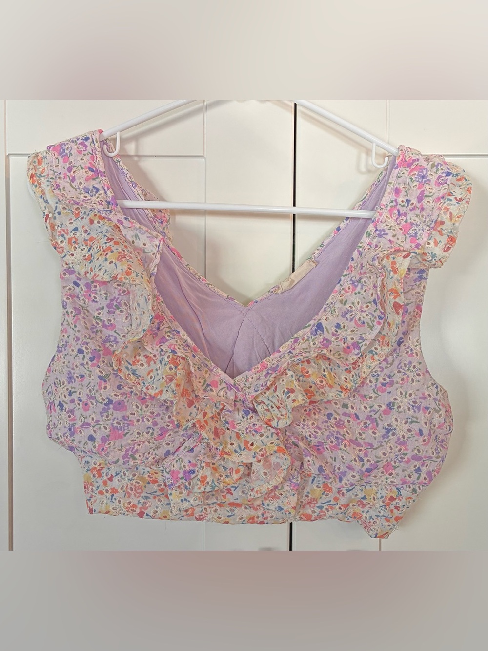 Altar'd State Lavender Floral-Trim Top